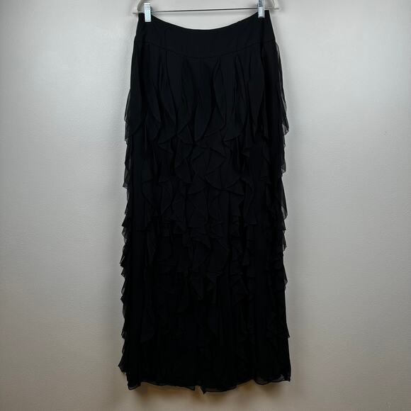 Worth Silk Maxi Skirt Y2K Handkerchief Black 8 Whimsy Goth Fairy Grunge Witchy - Picture 4 of 10